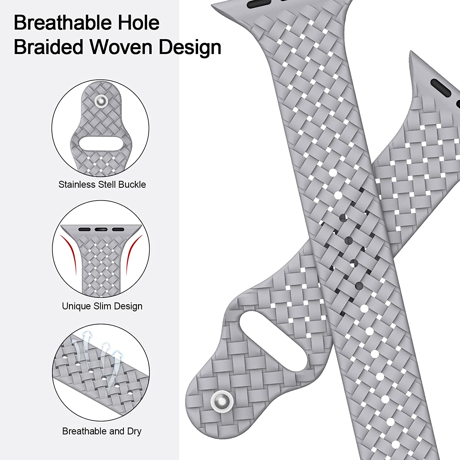 HOTLOVE Silicone Slim Bands Compatible with Apple Watch Band 38mm 40mm 41mm 42mm 44mm 45mm 49mm, Slim Thin Narrow Sport Strap Breathable Wristbands for iWatch Ultra Series SE 8 7 6 5 4 3 2 Women Men - Image 3